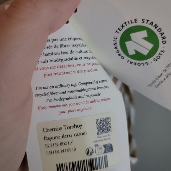 Sezane Tomboy Shirt in Ecru Camel Stripes size 42 NWT - Picture 11 of 11